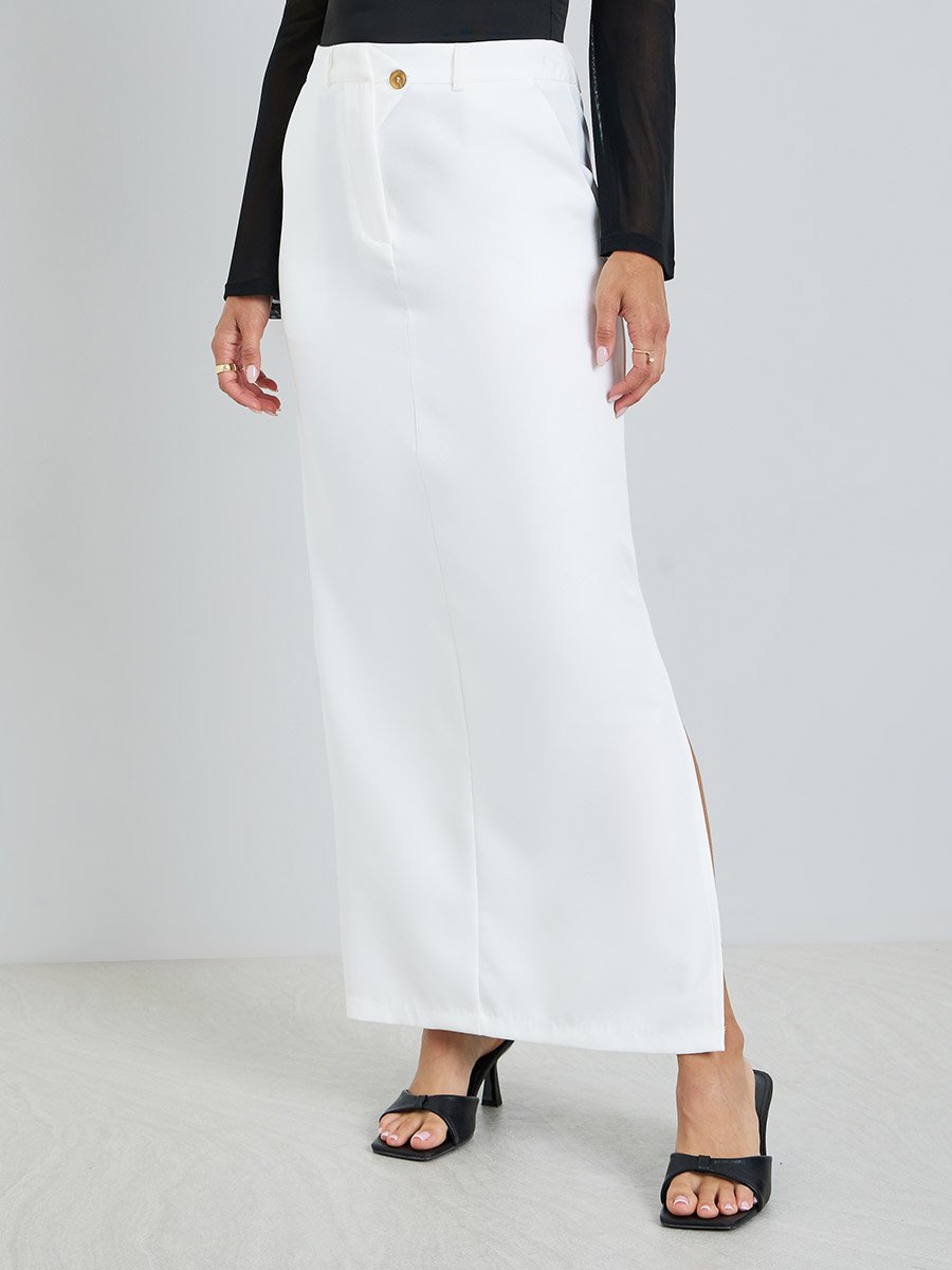 Women Off-White Bodycon Maxi Skirt