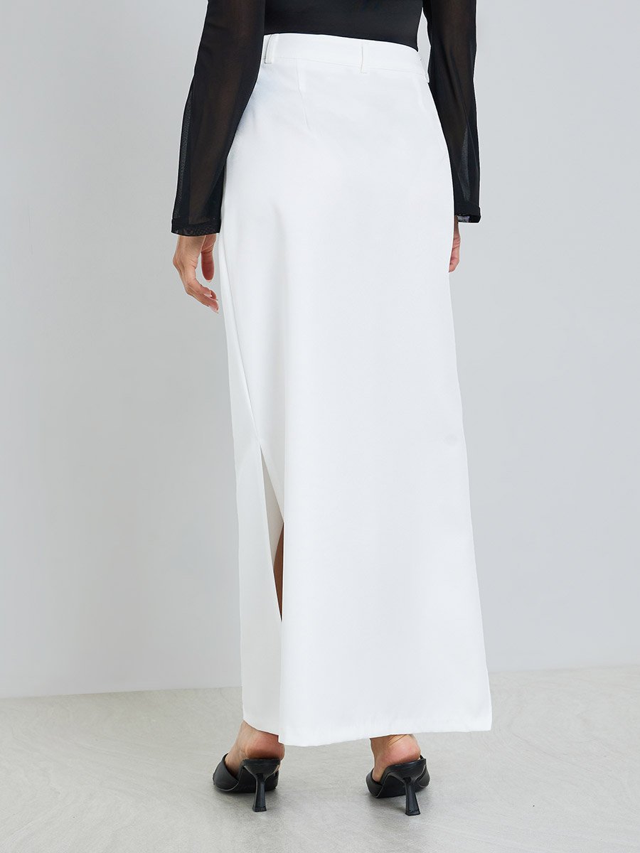 Women Off-White Bodycon Maxi Skirt