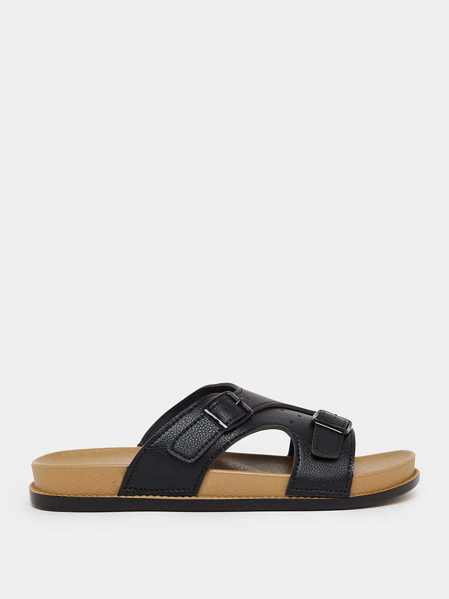 Men Black Buckle Sandals