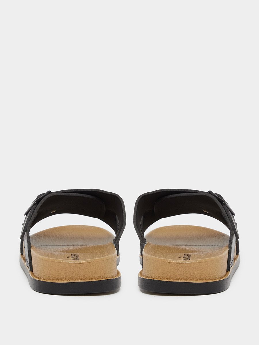 Men Black Buckle Sandals