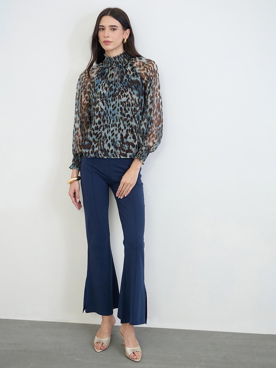 Animal Print Lurex Semi Sheer Blouse