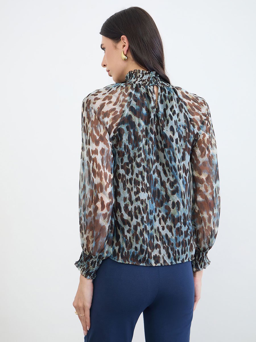 Animal Print Lurex Semi Sheer Blouse