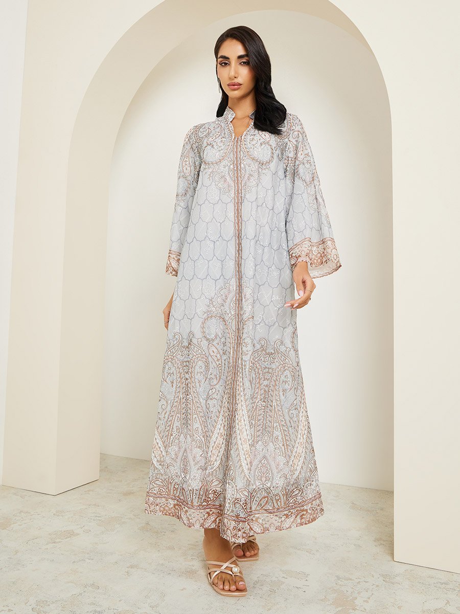 Women Printed Jalabiya with Rhinestone Embellishment