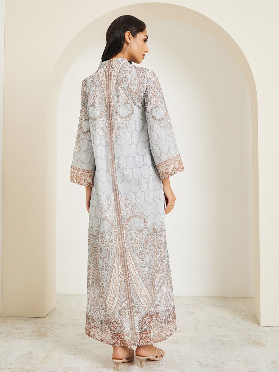 Women Printed Jalabiya with Rhinestone Embellishment
