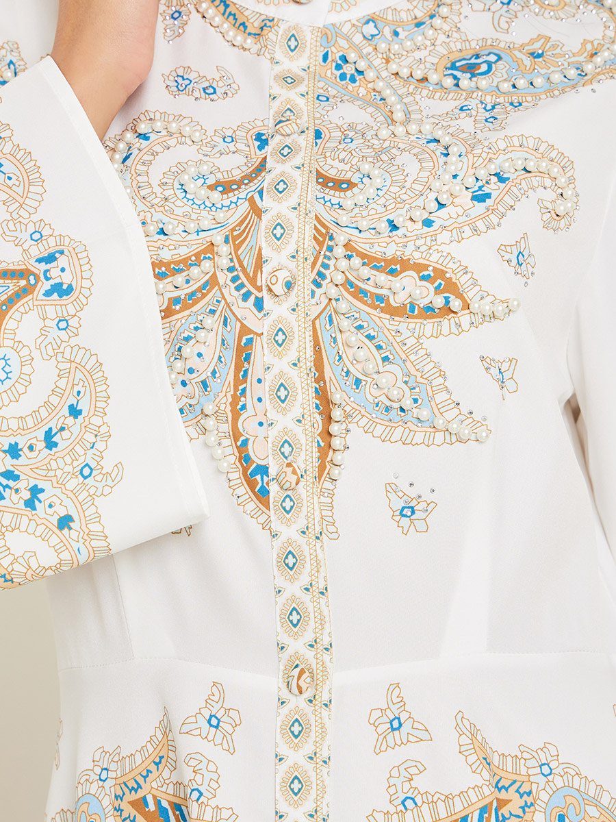 Women Placement Print Jalabiya with Pearl Embellishment
