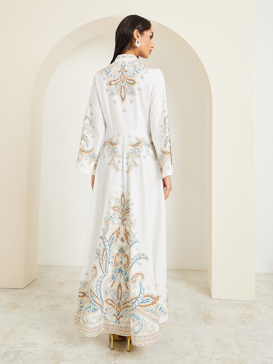 Women Placement Print Jalabiya with Pearl Embellishment