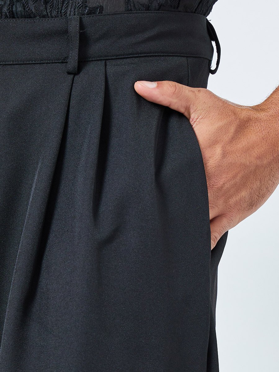 Men Black Double Fold Pleat Baggy Trousers