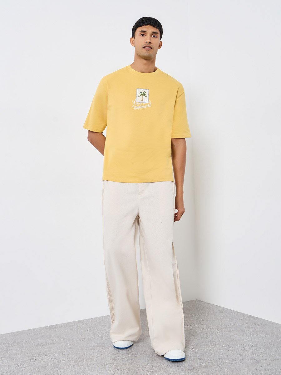 Men Embroidered Slogan Oversized T-Shirt