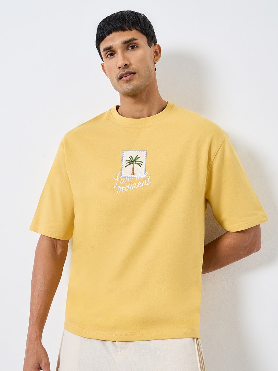 Men Embroidered Slogan Oversized T-Shirt