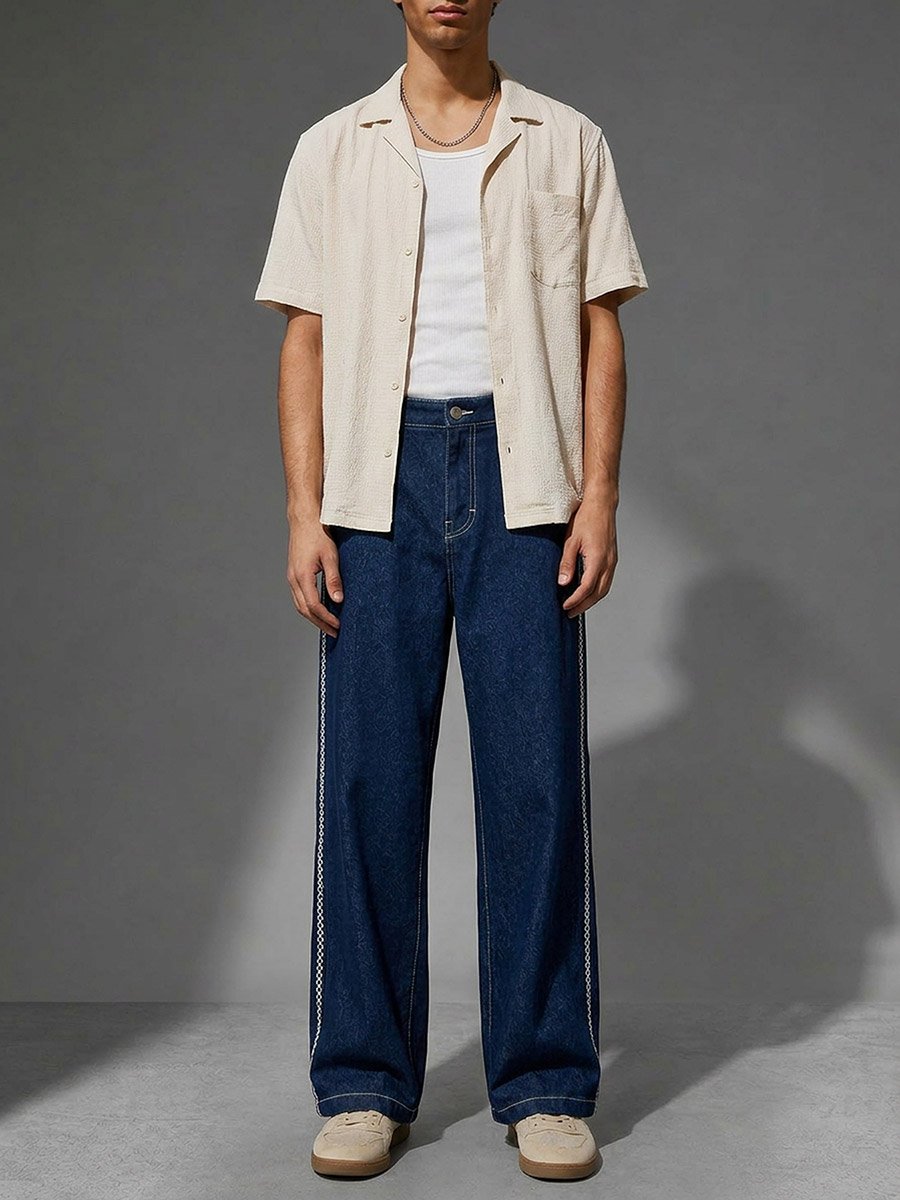 Men Baggy Jeans with Contrast Stitch