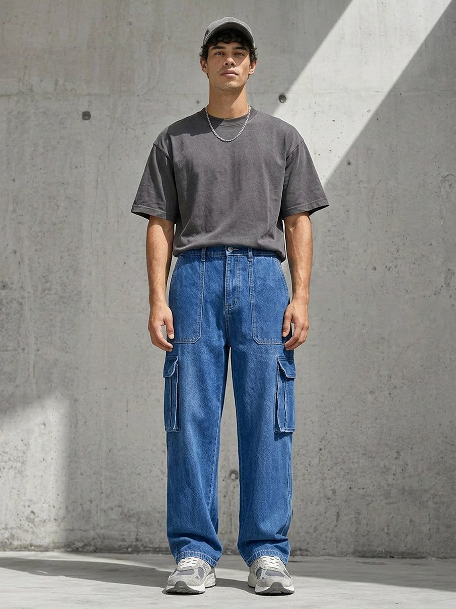 Men Baggy Cargo Jeans with Pockets