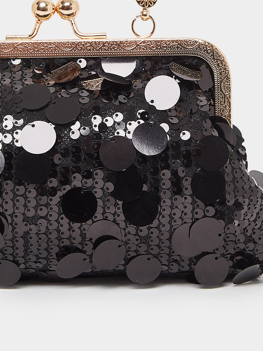 Black Sequin Clutch Bag