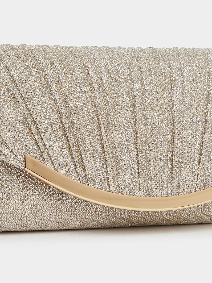 Pleated Embellished Clutch with Chain Strap