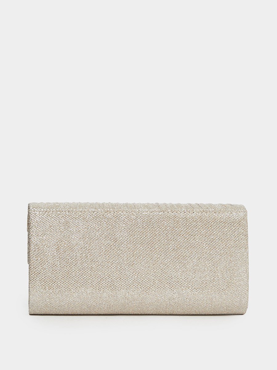Pleated Embellished Clutch with Chain Strap
