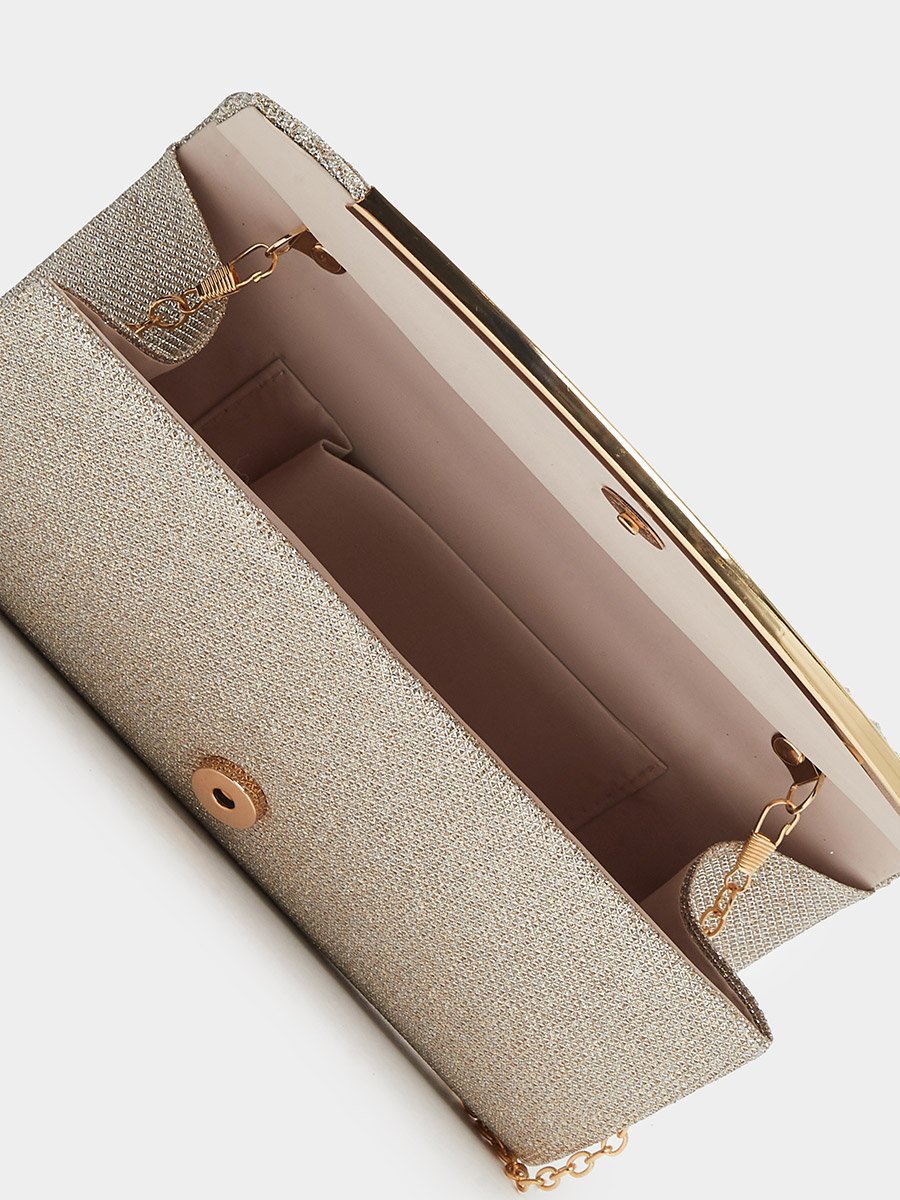 Pleated Embellished Clutch with Chain Strap