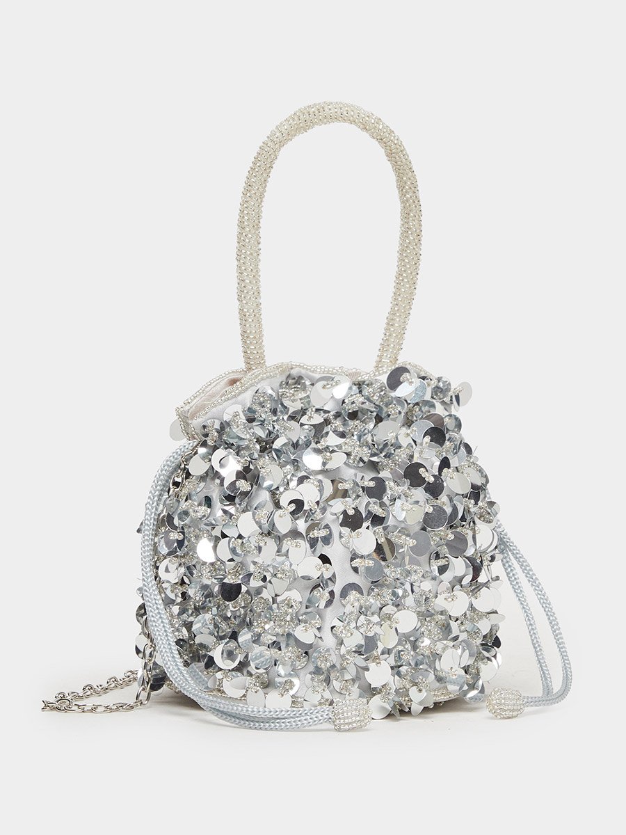 Silver Sequin Bucket Bag