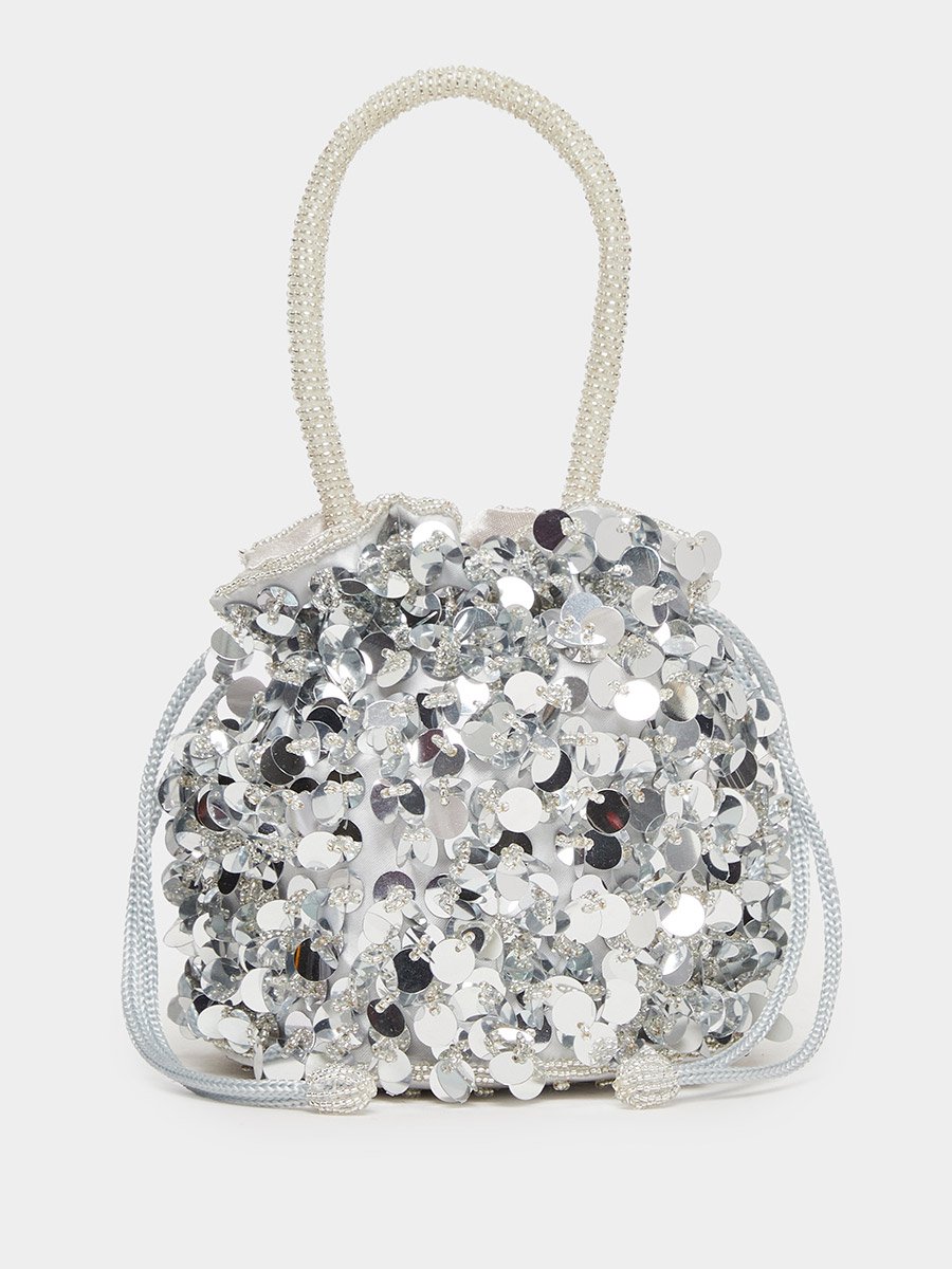 Silver Sequin Bucket Bag