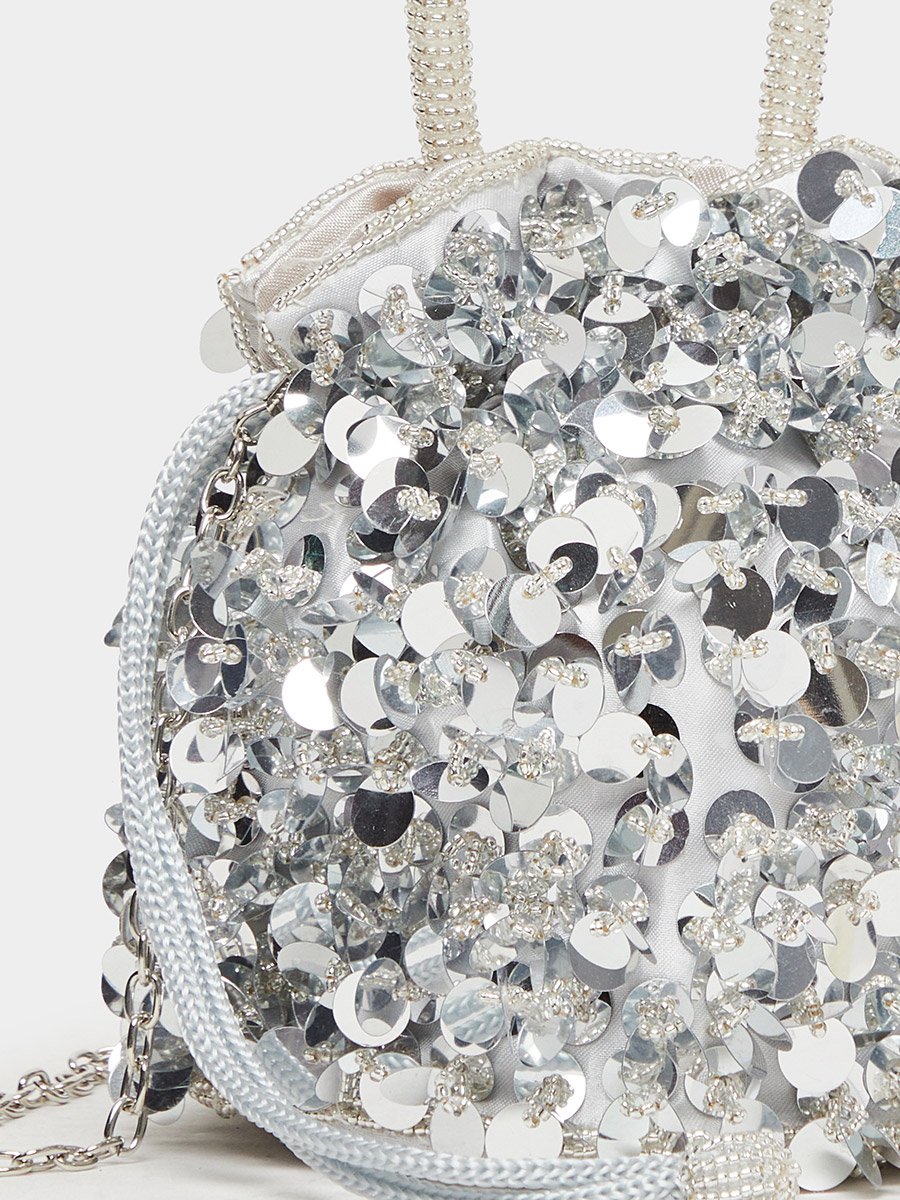 Silver Sequin Bucket Bag