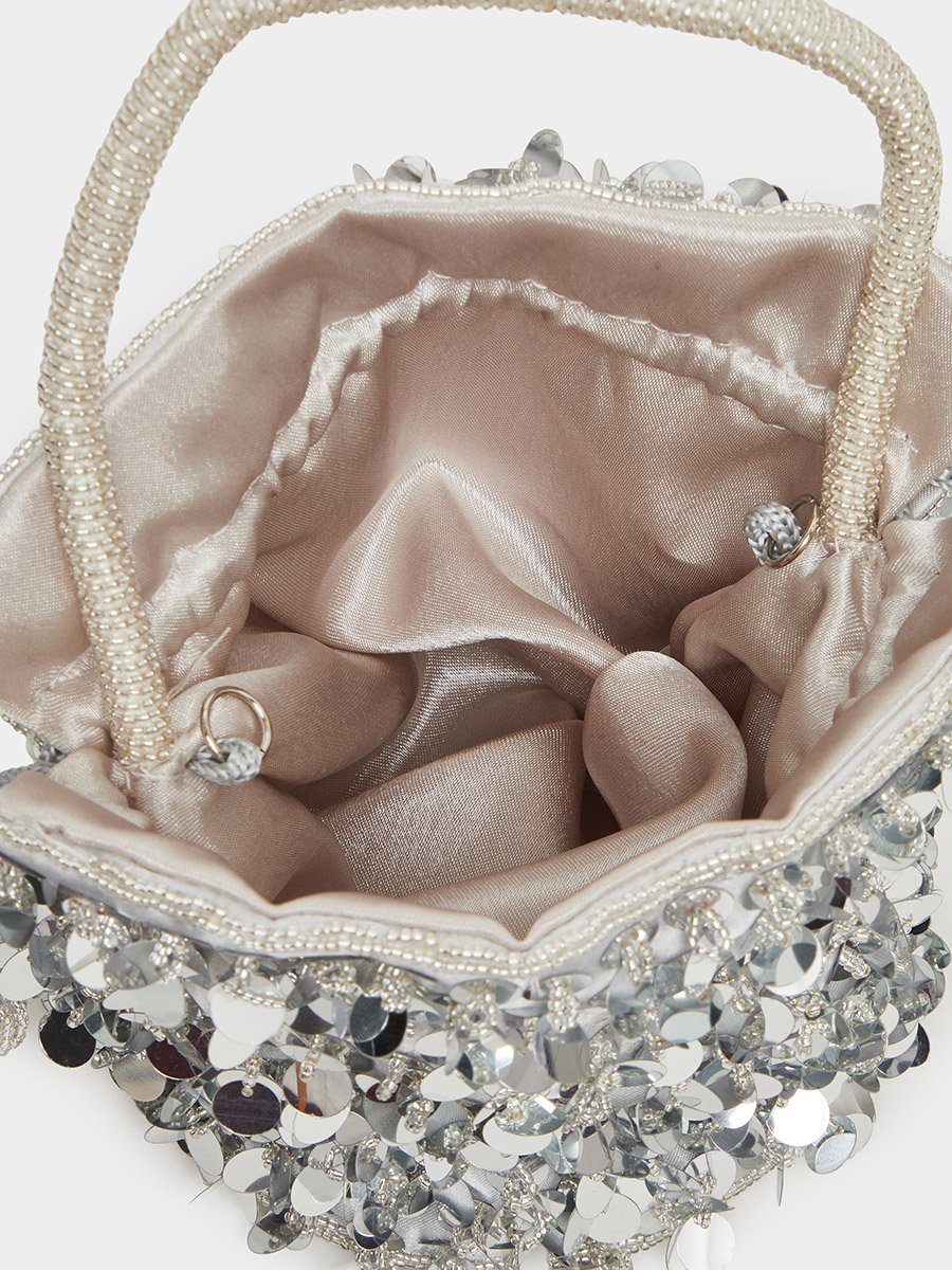 Silver Sequin Bucket Bag
