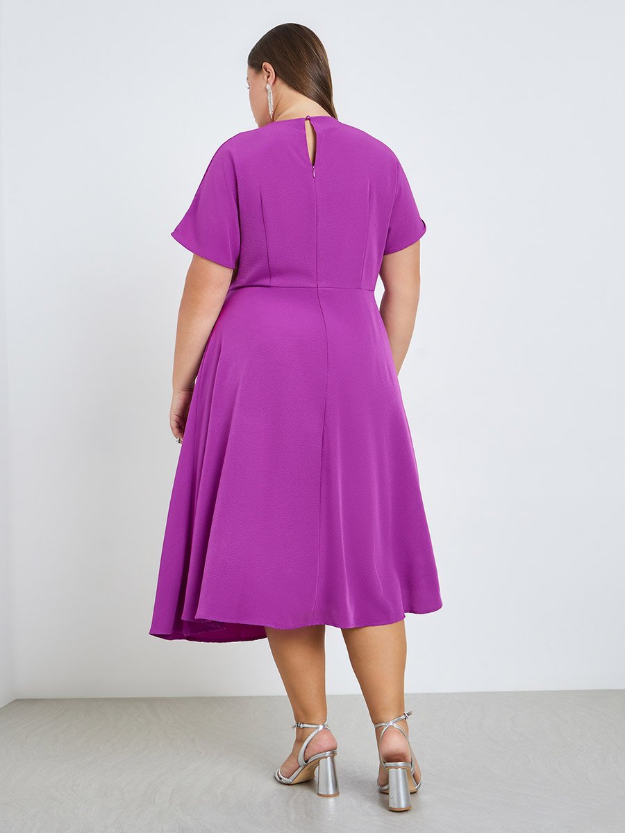 Plus Size Embellished Short Sleeve A-Line Midi Dress