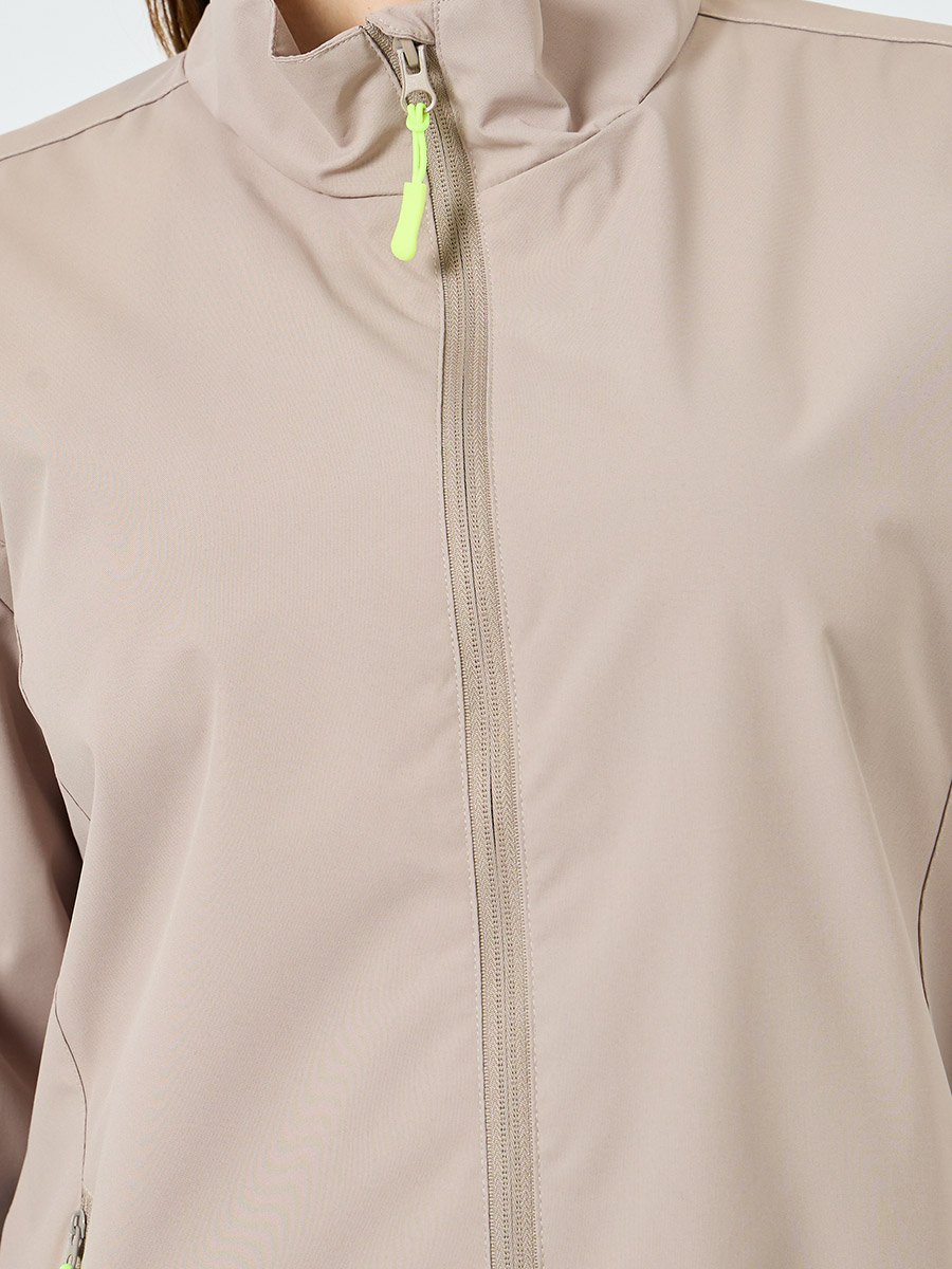 Women Beige Windbreaker Contrast Zip Jacket