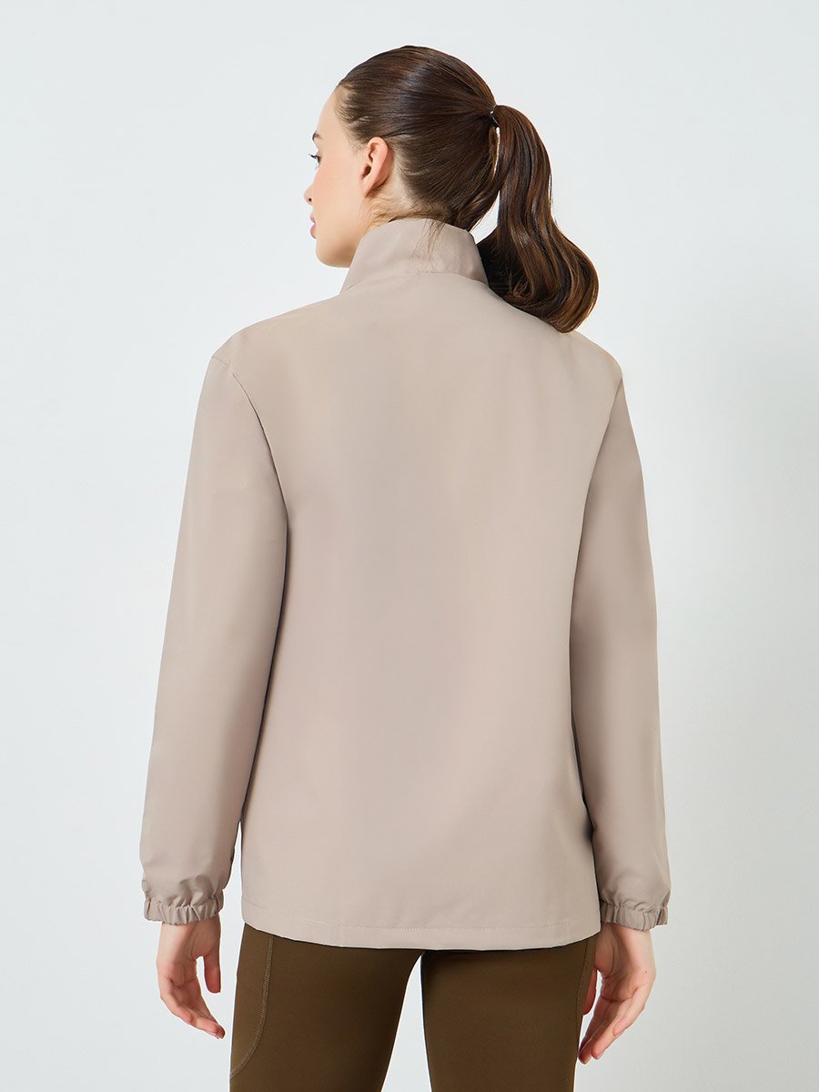 Women Beige Windbreaker Contrast Zip Jacket