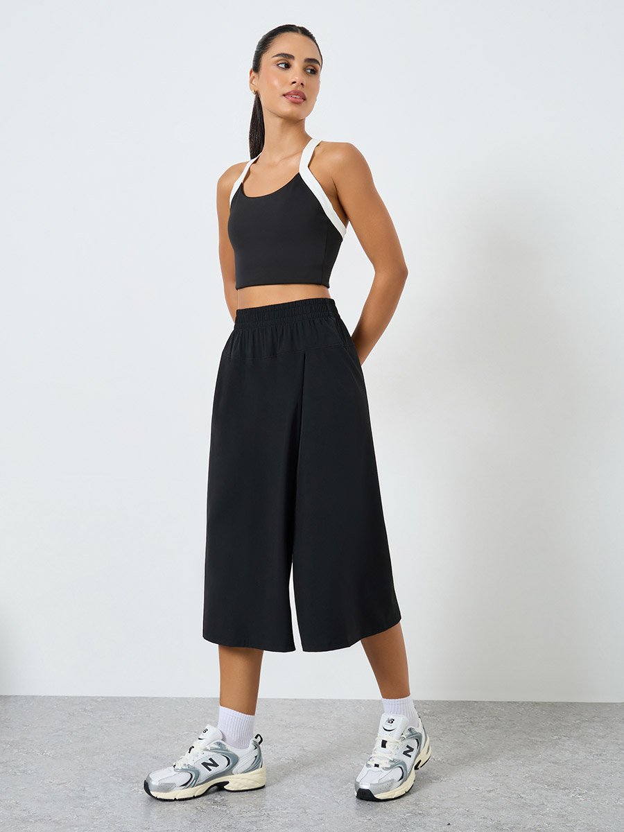 Women Black Elastic Waist Skort