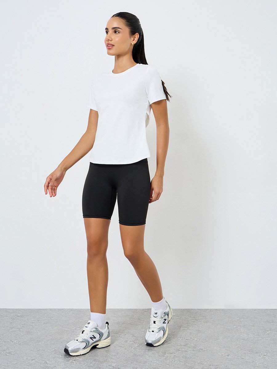 Women Overlay Wrap Effect Short Sleeve T-Shirt