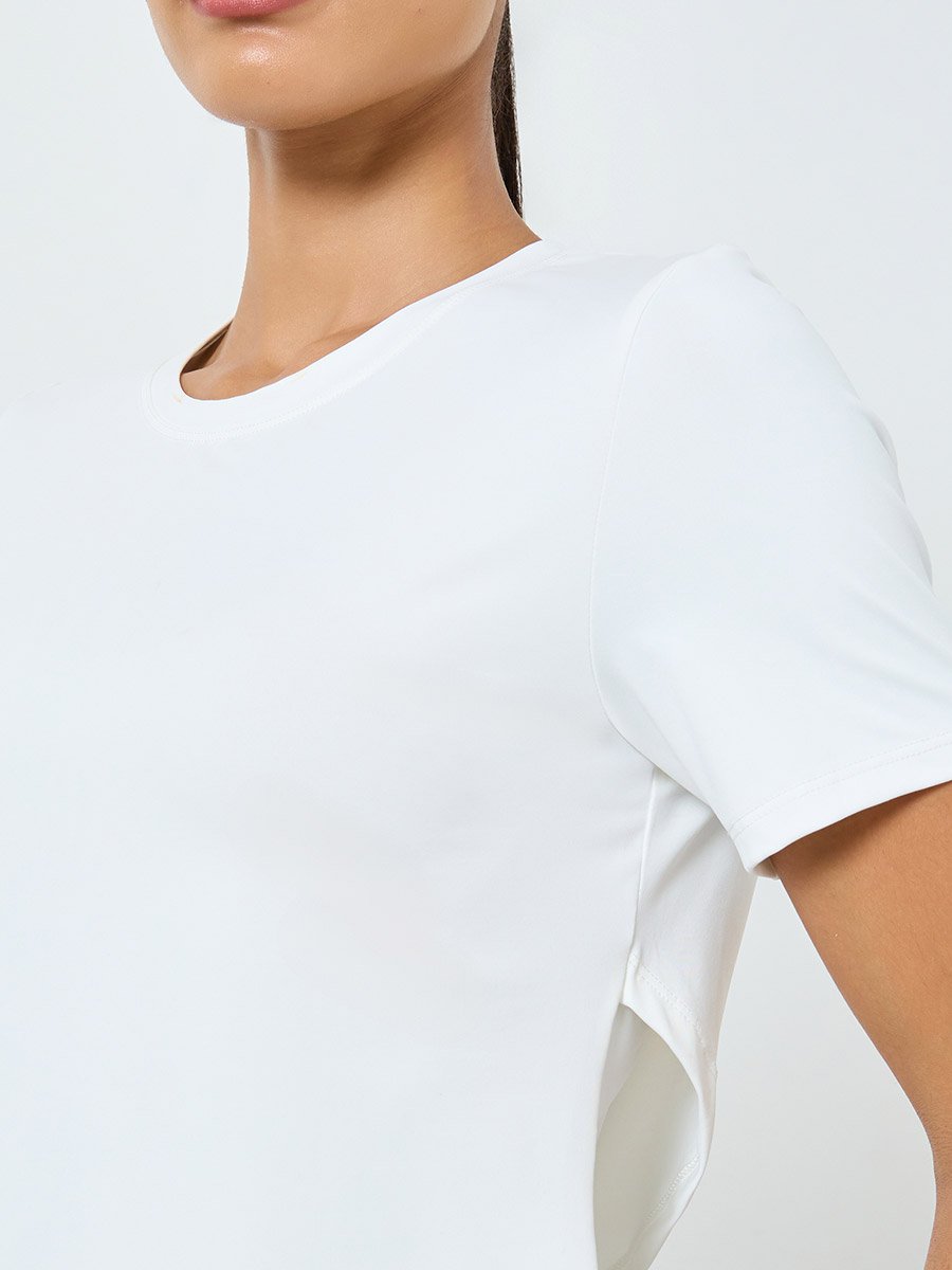 Women Overlay Wrap Effect Short Sleeve T-Shirt