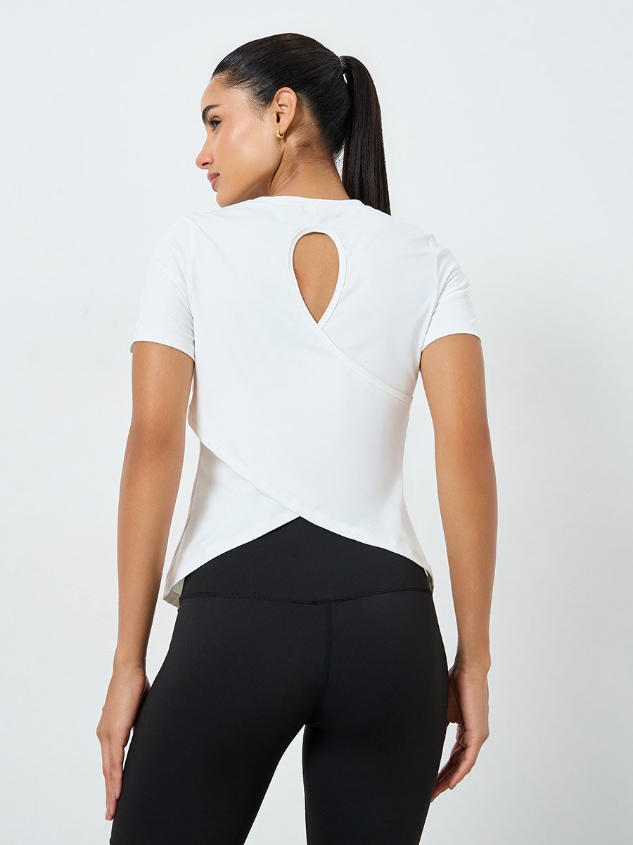 Women Overlay Wrap Effect Short Sleeve T-Shirt