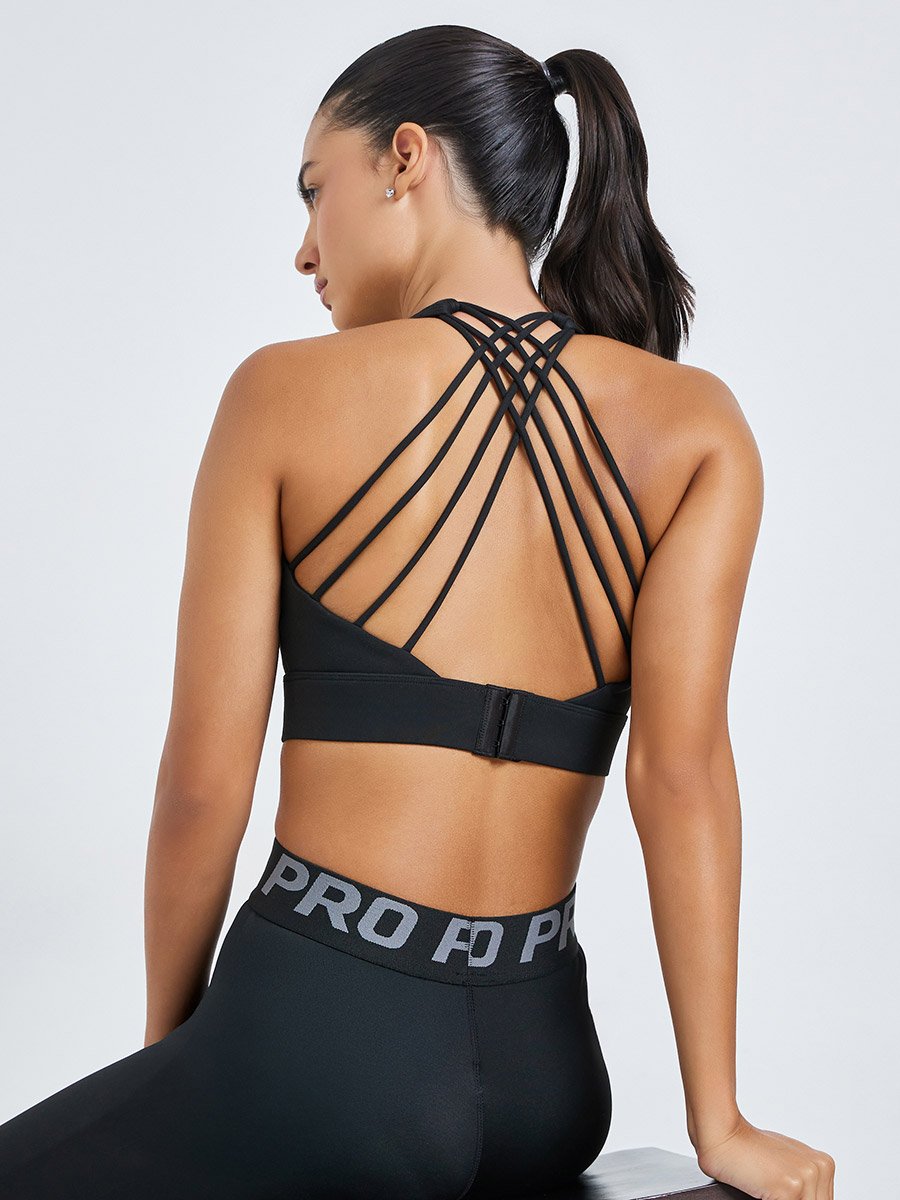 Black Multi Back Strap Hook and Eye Sports Bra - Medium Support