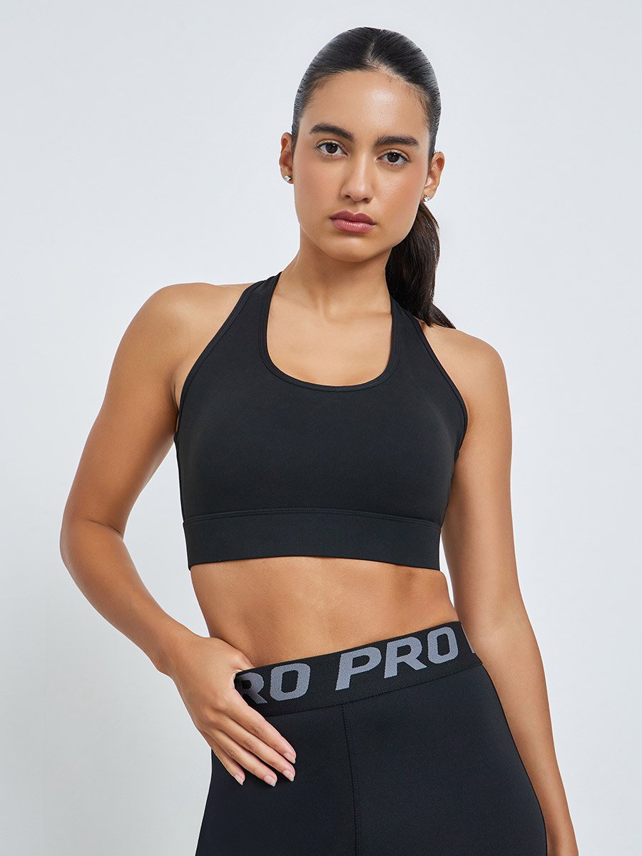 Black Multi Back Strap Hook and Eye Sports Bra - Medium Support