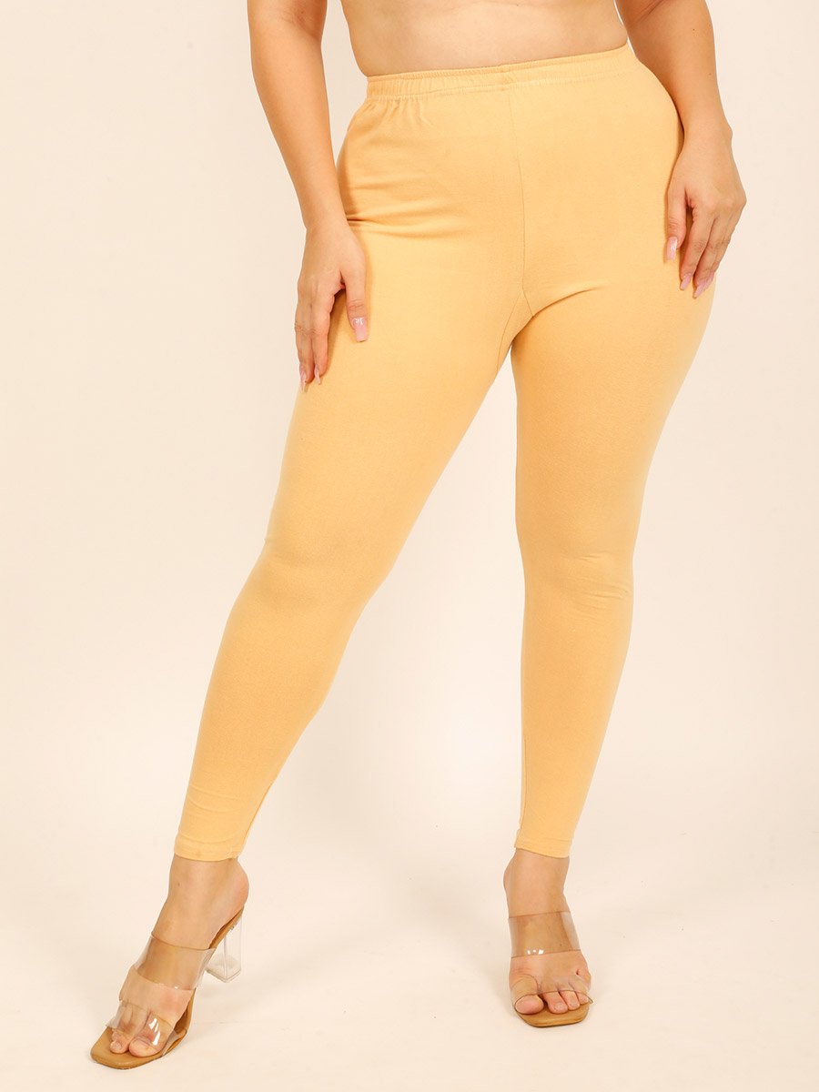 Women Yellow Solid Cotton Leggings