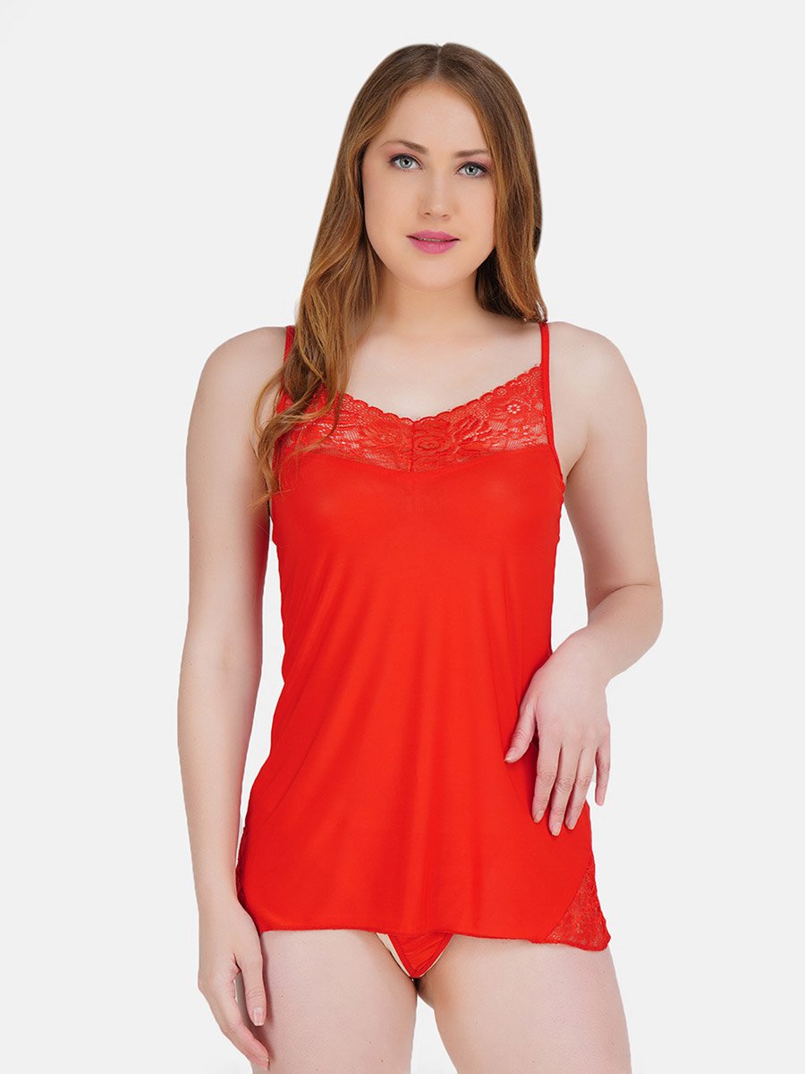 Women Red Self Design Lace Lingerie Set