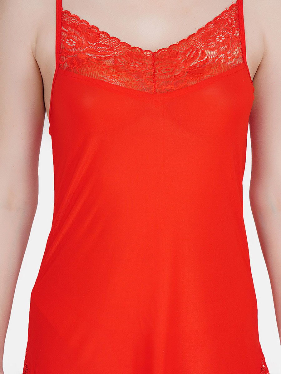Women Red Self Design Lace Lingerie Set