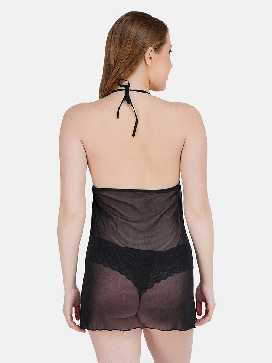 Women Black Lace Babydoll with Brief Set