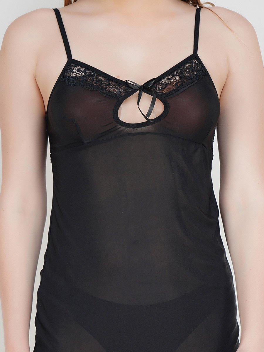 Women Black Lace Babydoll with Brief Set
