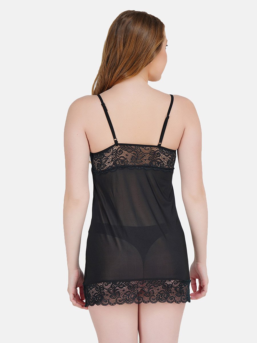 Women Black Lace Babydoll with Brief Set