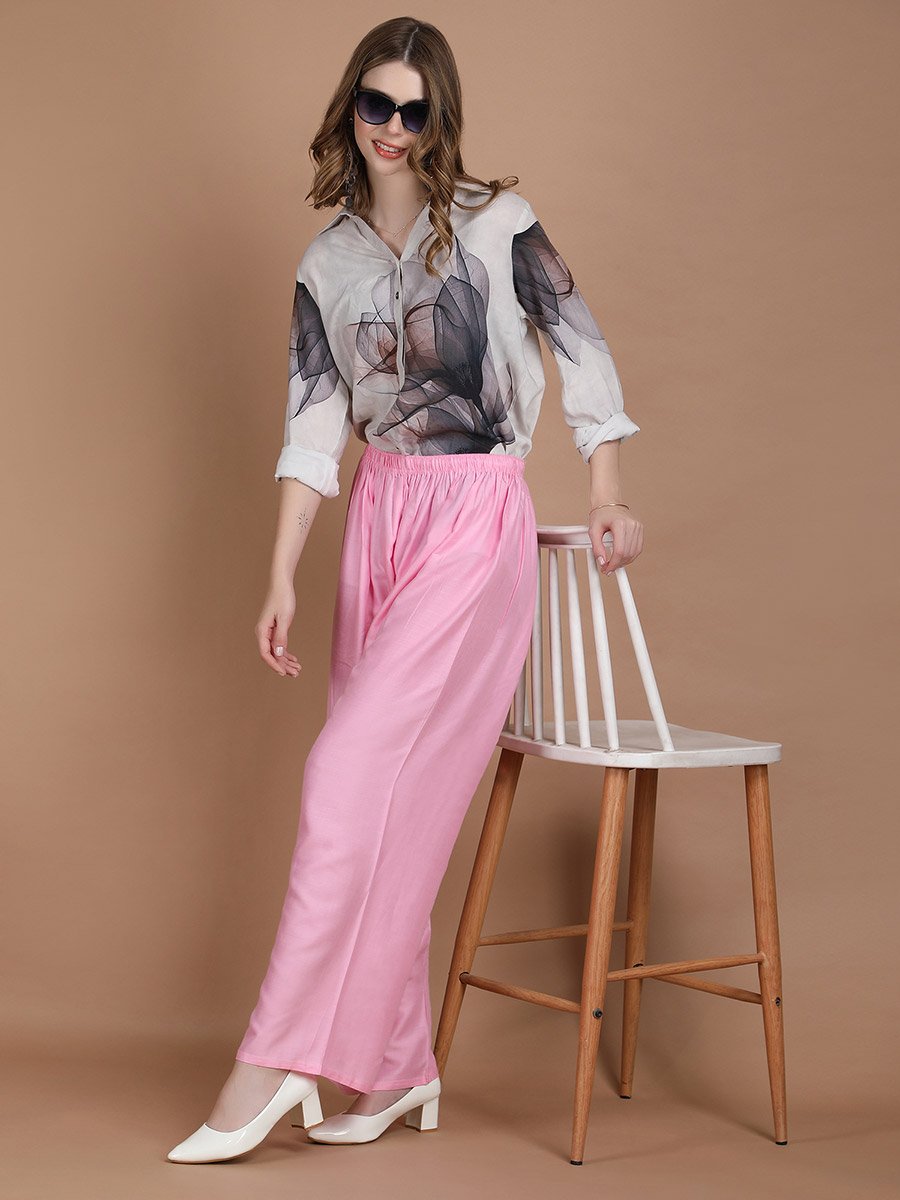 Pink Wide Leg Ethnic Palazzos