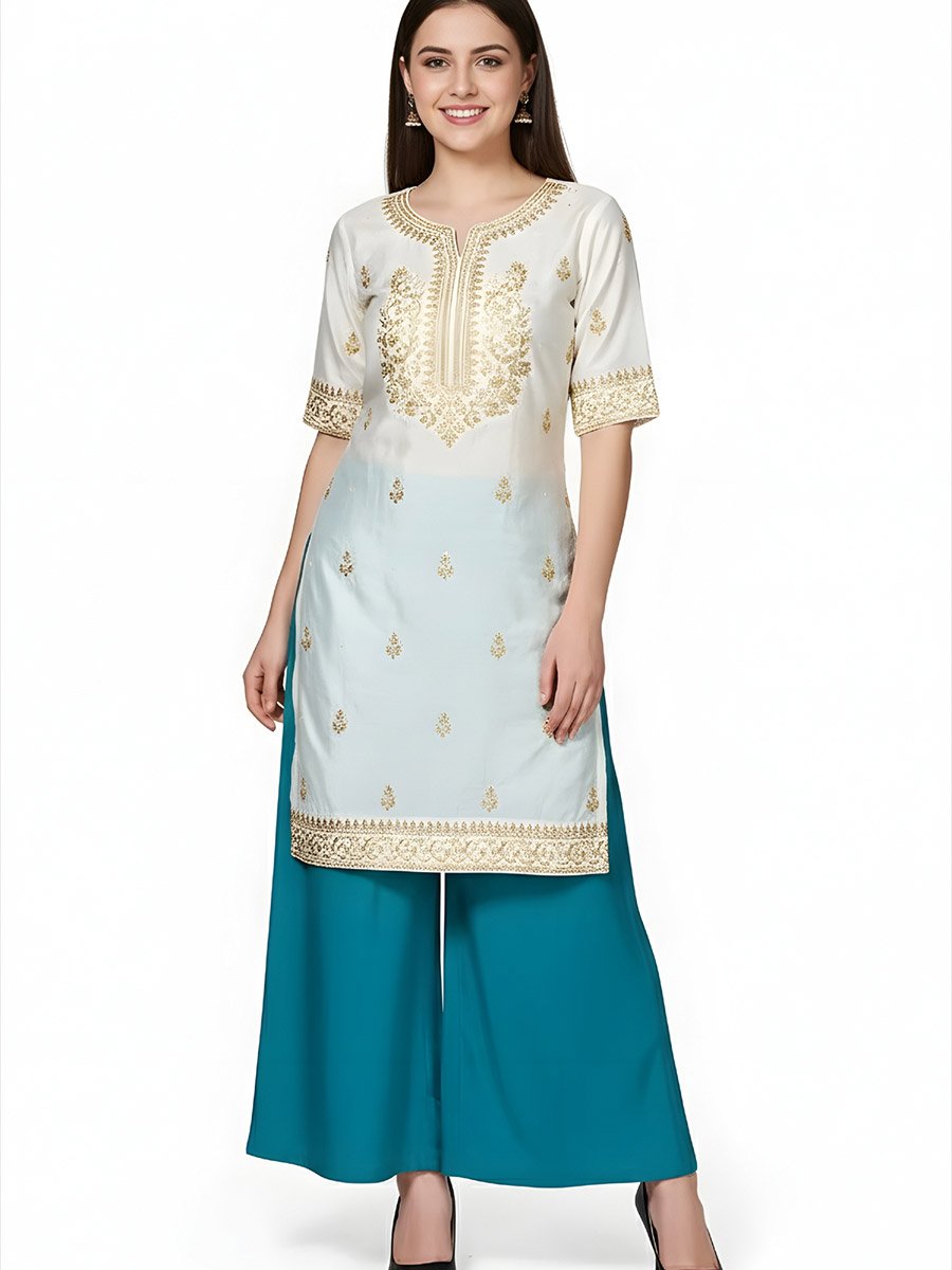 Blue Wide Leg Ethnic Palazzos
