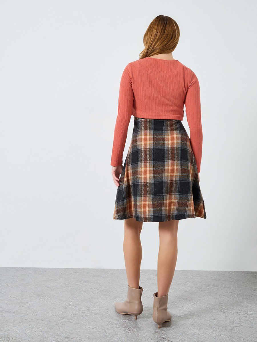 Women Knit Cardigan and Checked Cami Dress Co-Ords