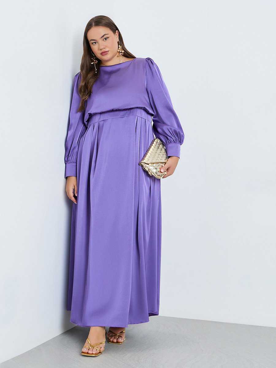 strapless open back dress Plus Size One Shoulder Satin Maxi Dress in Lilac main image 0