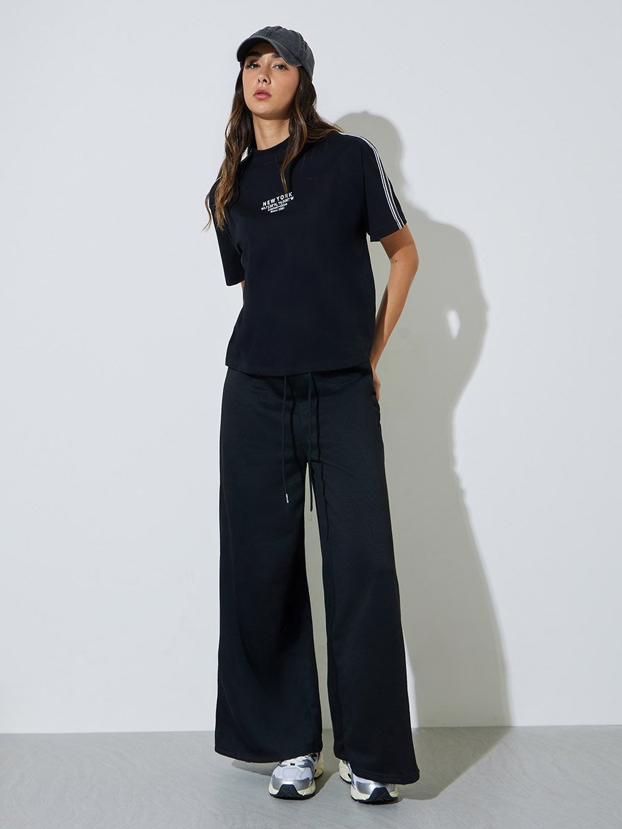 Black Taping Detail Cotton Oversized T-Shirt