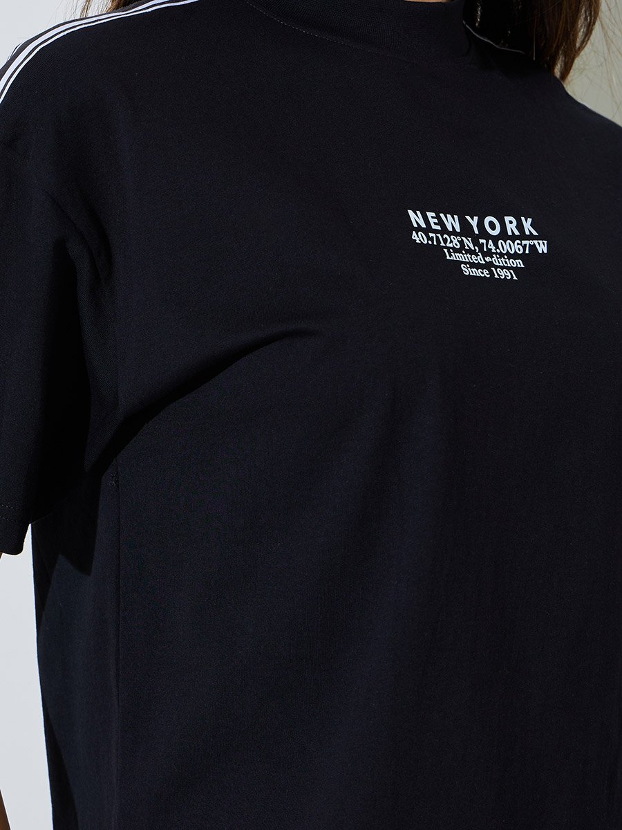 Black Taping Detail Cotton Oversized T-Shirt