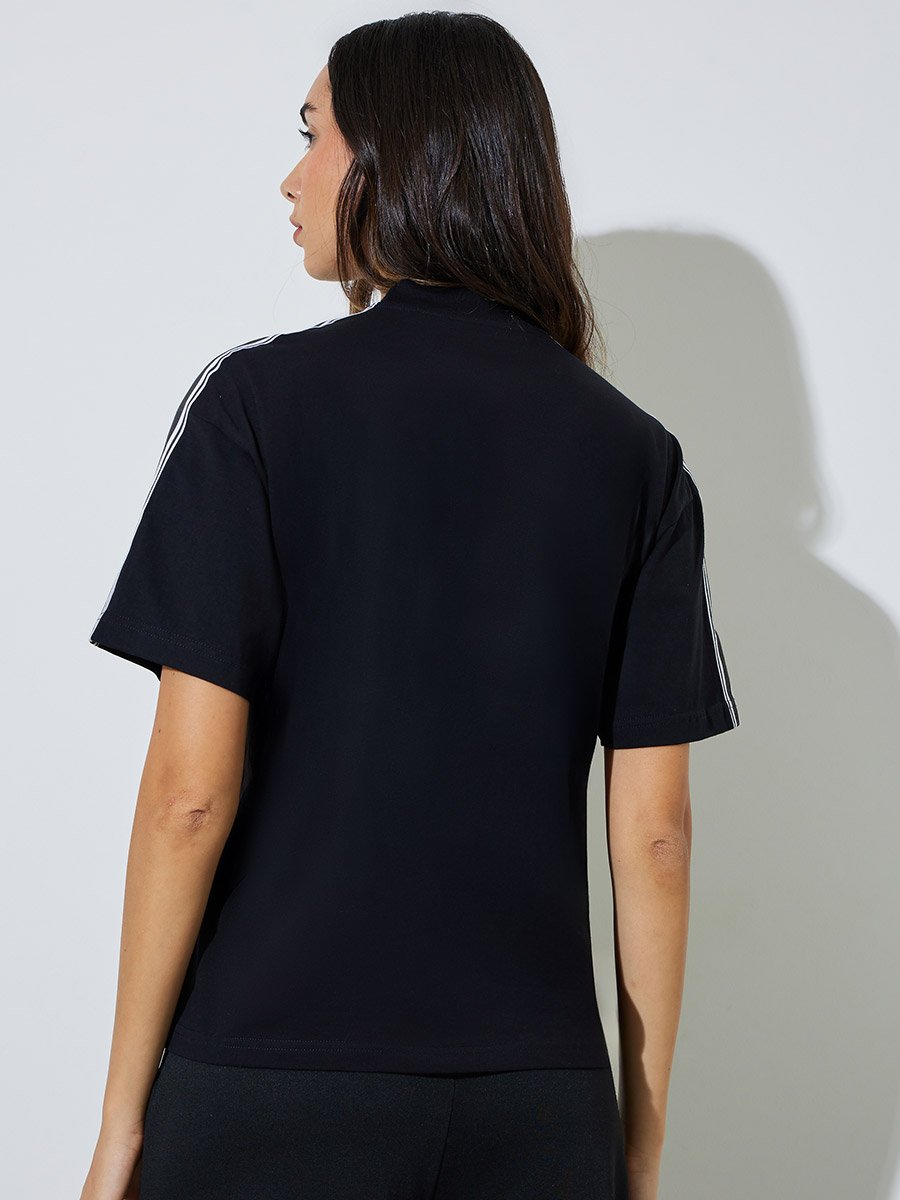 Black Taping Detail Cotton Oversized T-Shirt