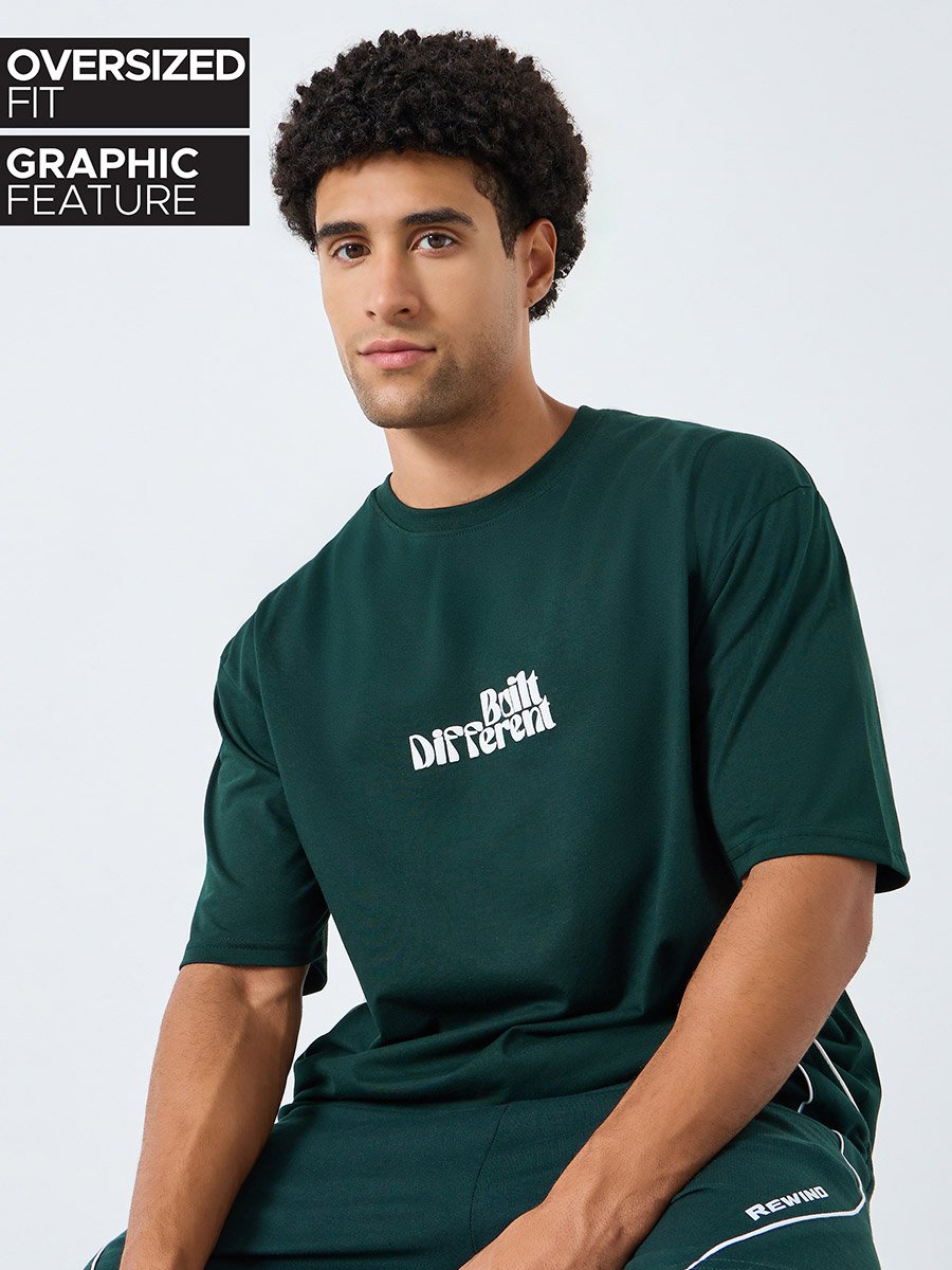 Men Green Graphic Print Oversized T-Shirt