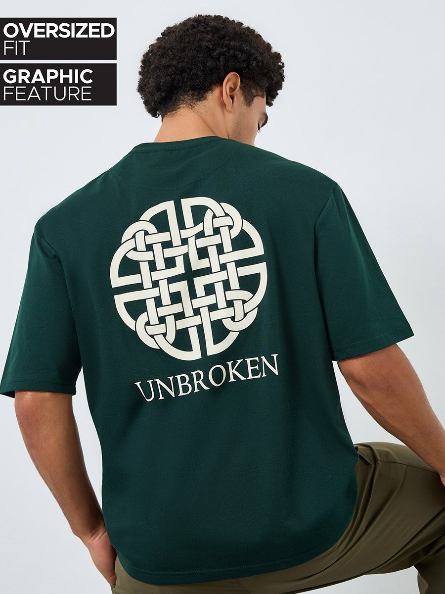 Men Green Graphic Oversized T-Shirt