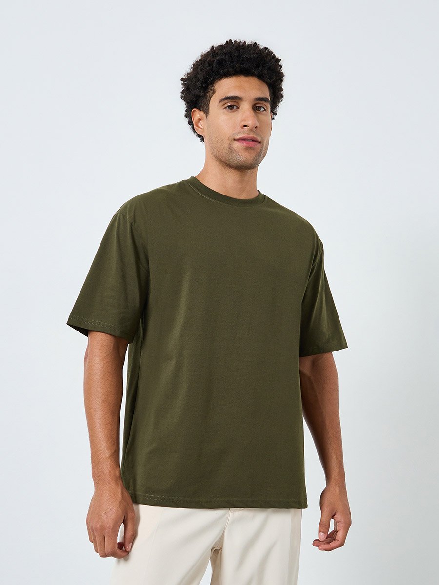 Men Green Wavy Graphic Oversized T-Shirt