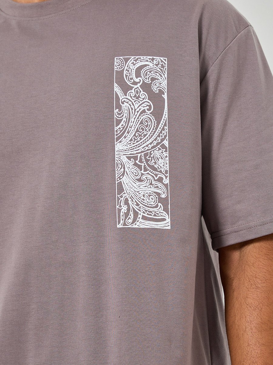 Men Grey Graphic Print Oversized T-Shirt