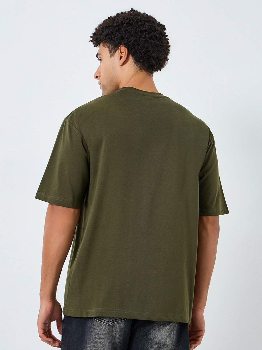Men Green Graphic Print Oversized T-Shirt